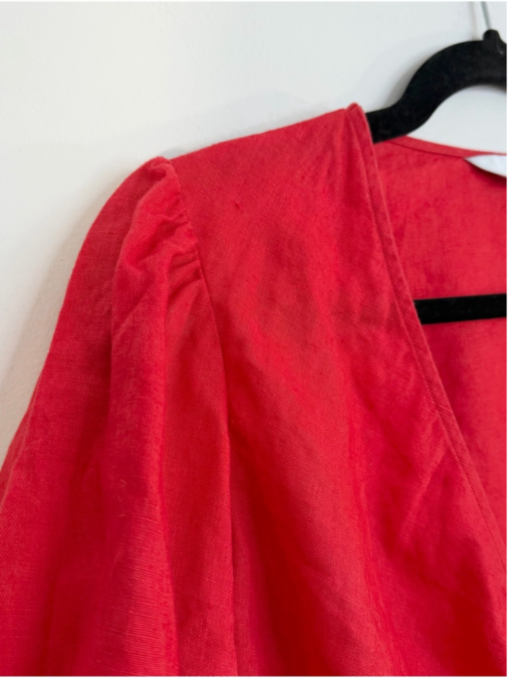 & Other Stories pure linen red cropped tie front knot puff sleeve top EU 38 - Picture 10 of 17